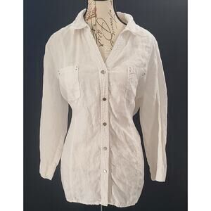 JM collection womens linen/cotton boxy button up white Sz 16 resort wear beachy